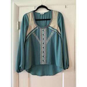 TOBI Tunic W Small Boho Peasant Chiffon Embroidered Aztec Feminine Sheer Tribal